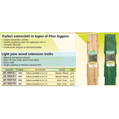TRALICCIO ESTENS. LEGNO DI PINO    2,00X1,00 NAT