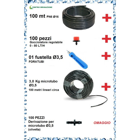 Kit Impianto Goccia Comby Tubo+gocc Reg+foratubi+microtubo+innesti Irrigazione