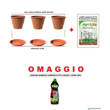 KIT VASO PLASTICA 45+ARGILLA ESPANSA 10LT GIARDINO