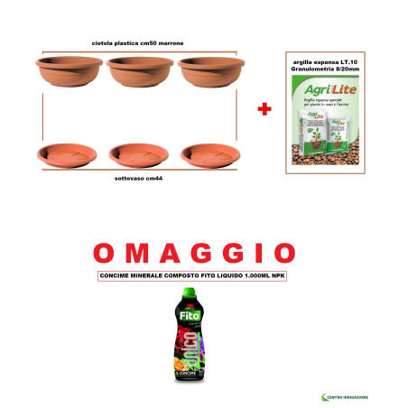 KIT VASO CIOTOLA PLASTICA 50+ARGILLA ESPANSA 10LT