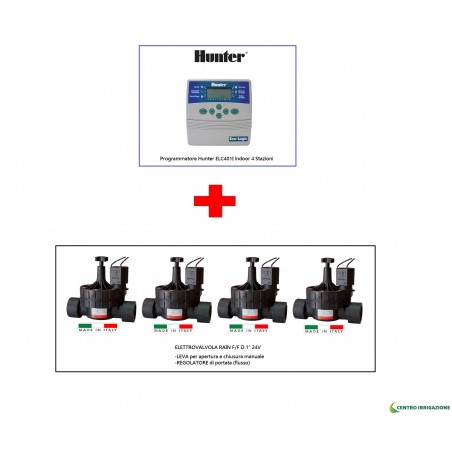 Kit Irrigazione Hunter Elc401i Hunter 4stazioni + Elettrovalvole 1"