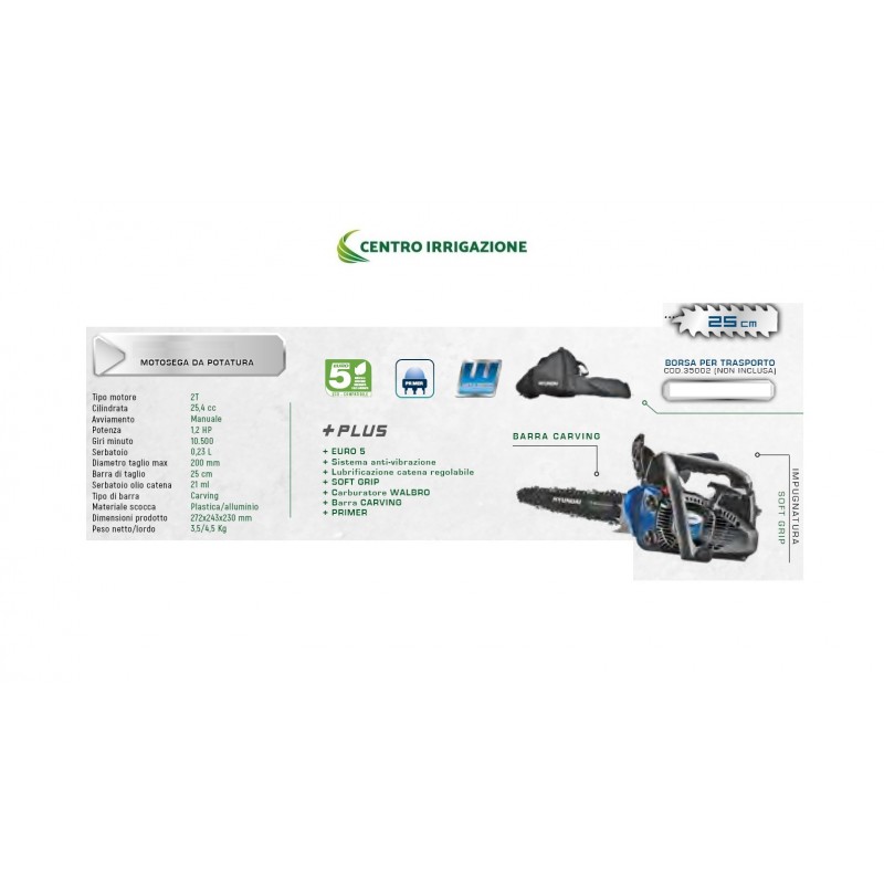 MOTOSEGA DA POTATURA 25,4CC 1,2HP BARRA 25CM CARVI