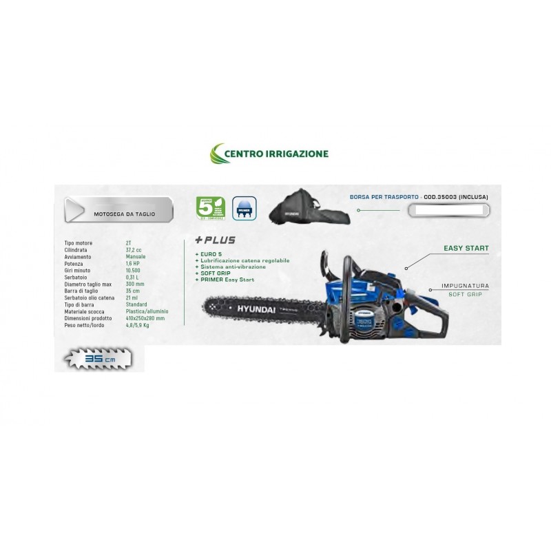 MOTOSEGA DA TAGLIO 37,2CC 1,6HP BARRA 35CM EURO5