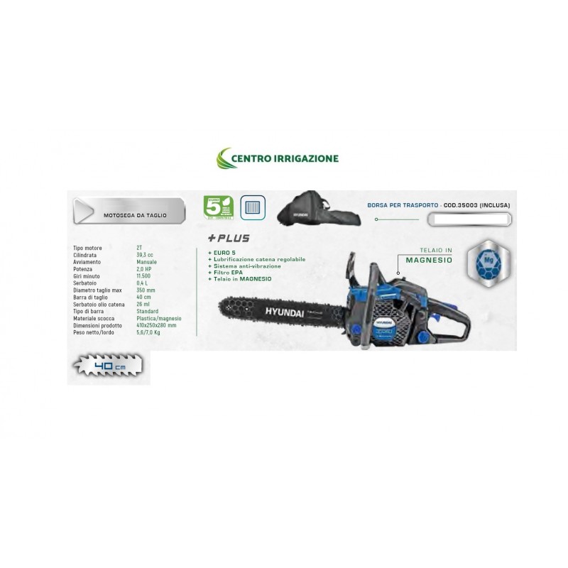 MOTOSEGA DA TAGLIO 39,3CC 2,0HP BARRA 40CM EURO5