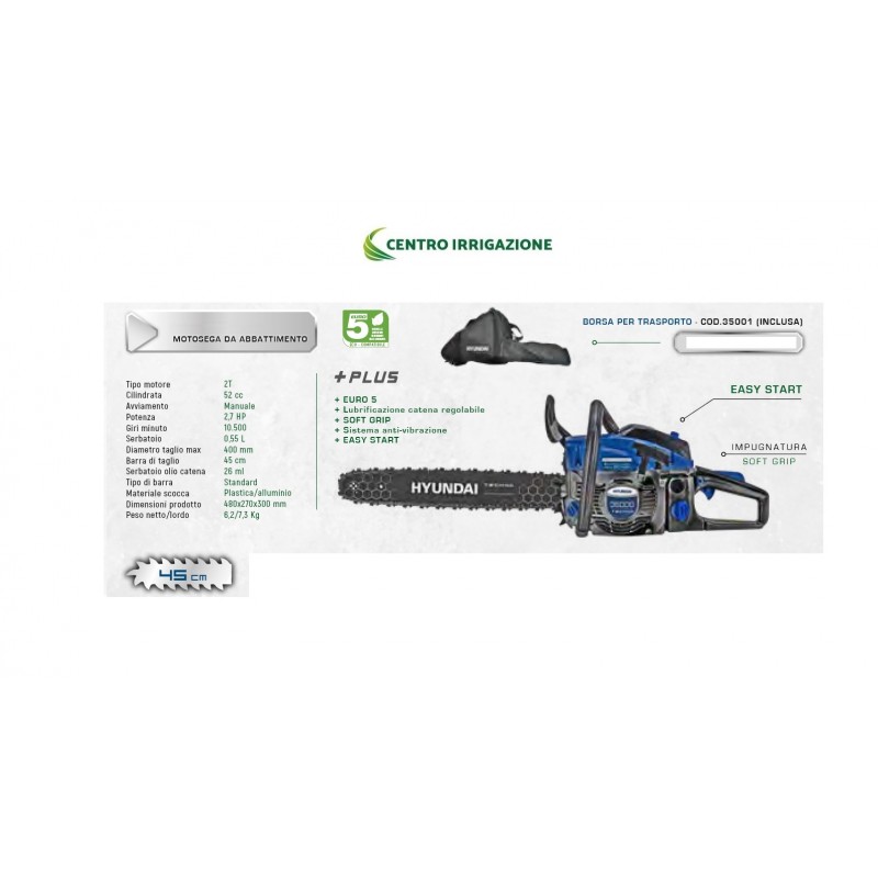 MOTOSEGA DA ABBATTIMENTO 52,0CC 2,7HP BARRA 45CM