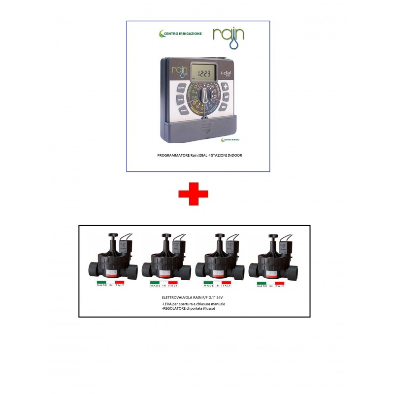 KIT IRRIGAZIONE RAIN 4STAZIONI + ELETTROVALVOLA 1