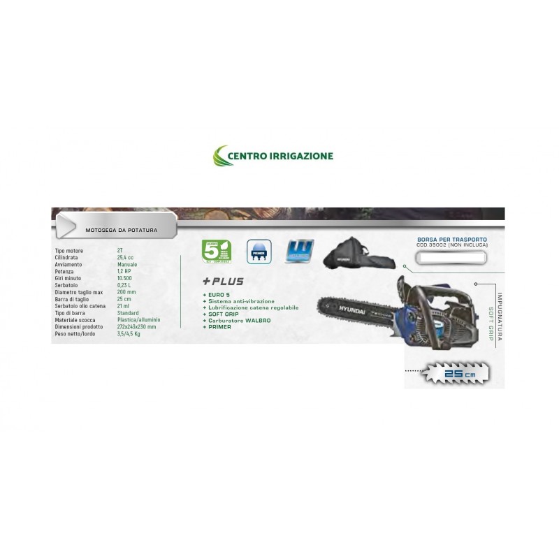 MOTOSEGA DA POTATURA 25,4CC 1,2HP BARRA 25CM TONDA