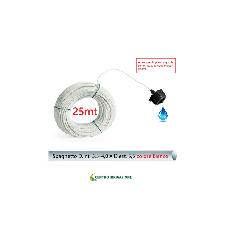 25METRI SPAGHETTO COLORE BIANCO DINT. 3,5-4,0X5.5 TUBICINO MICROTUBO Terrazzo Balcone Gocciolatore - Foto 7