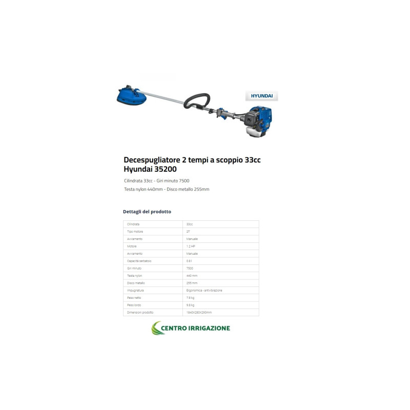 DECESPUGLIATORE HYUNDAI 33CC 2T  1,2HP