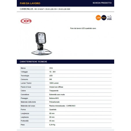 FARO A 4 LED QUADRATO 90X90 IP69K C/CAVO