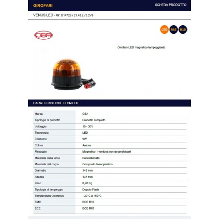 GIROFARO VENUS BASE MAGNETICA LED 2 FLASH ARANCIO