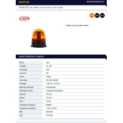 Girofaro Vega Base Piana 8led Rotativo Arancio Lampeggiante Trattore Luce