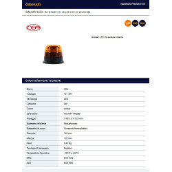 Girofaro Galaxy Base Piana 8led Rotativo Arancio Lampeggiante Trattore Luce