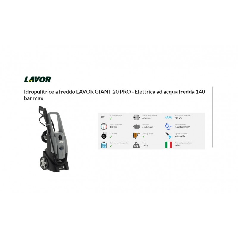 IDROPULIRICE GIANT 20PRO 140BAR MAX - 2100W MOTORE