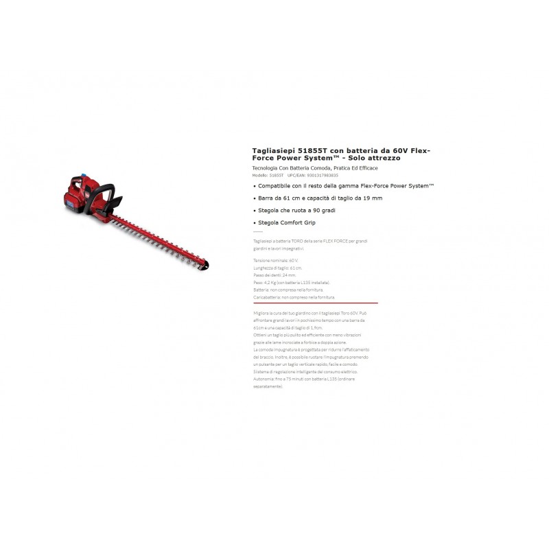 TOSASIEPI A BATTERIA 61CM 60V TORO