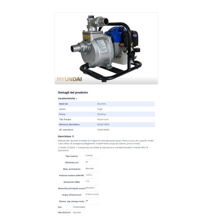 MOTOPOMPA MISCELA 2T HYUNDAI 2HP-20MC3/H-PREV.26M