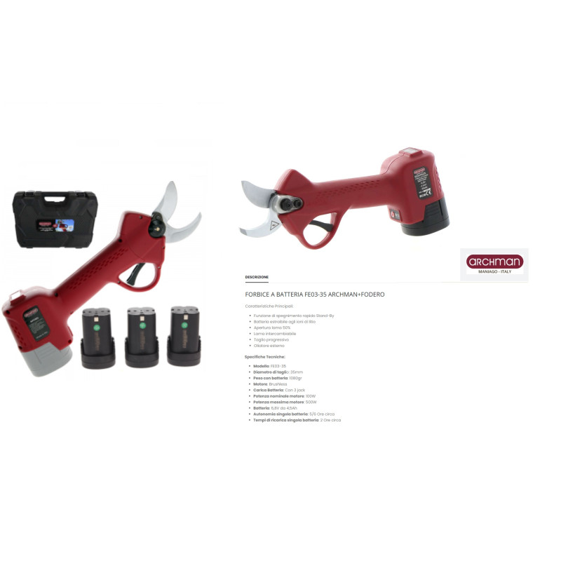 FORBICE A BATTERIA FE03-35 ARCHMAN 2BATTERIE+VAL