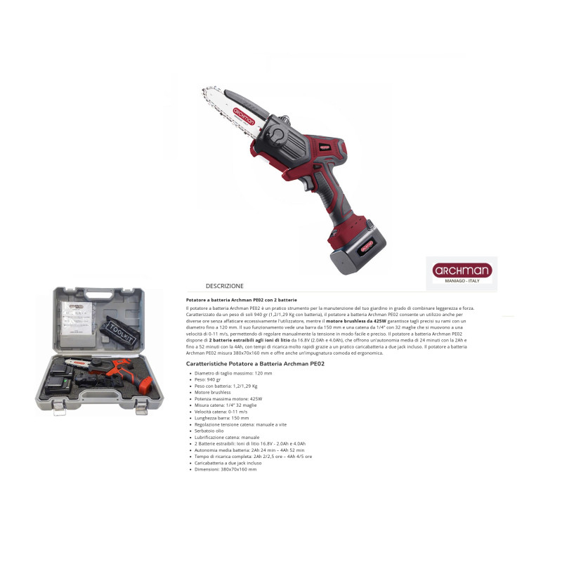 POTATORE A BATTERIA PE03 ARCHMAN 2BATTERIE+VAL