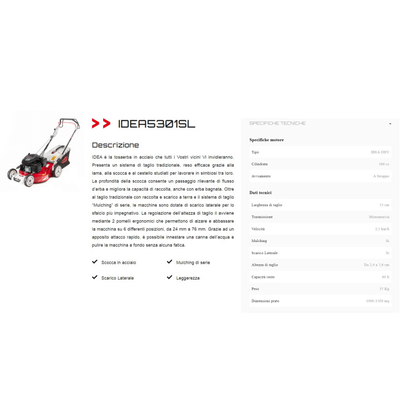 RASAERBA IBEA 4T-OHV 166CC-TAGLIO 53CM-60LT