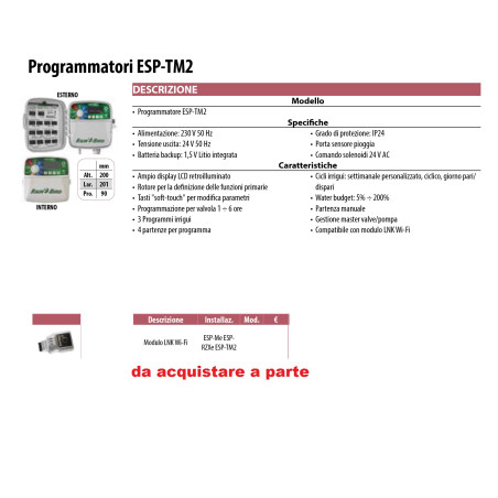 PROGRAMMATORE RAINBIRD ESP-TM2 12 STAZIONI OUTDOOR