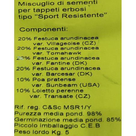 SEME SPORT RESISTENTE 1KG MISCUGLIO PRATO VERDE