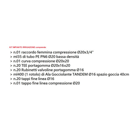 KIT IMPIANTO IRRIGAZIONE COMPLETO ALA GOCCIOLANTE